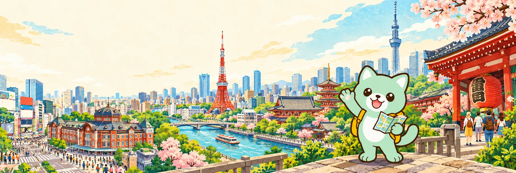 東京タワー、浅草、スカイツリーの街を旅する、はぴジョブのキャラクター
