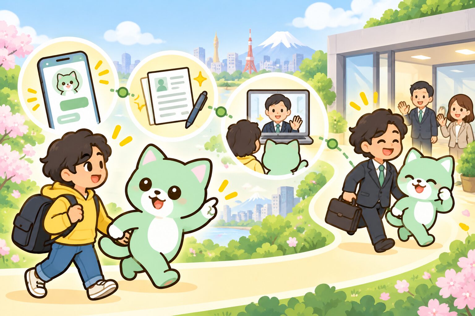 Ilustrasi karakter Hapi-Job yang mulai bekerja