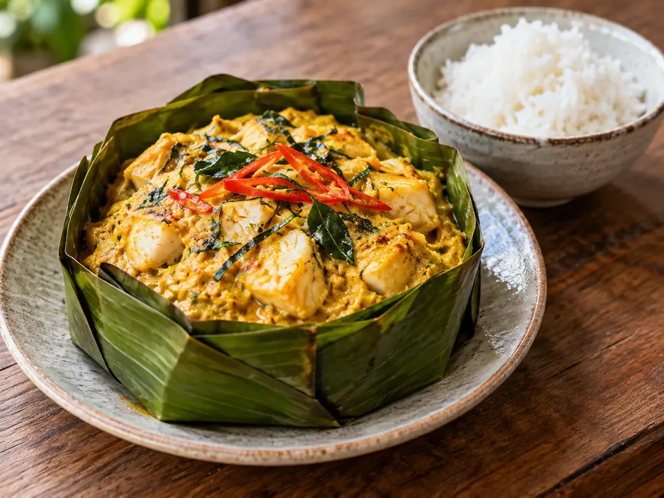 カンボジア料理 魚のアモックとごはん