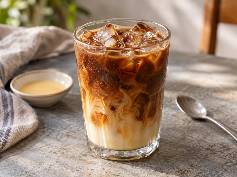 カンボジアの飲み物 練乳と氷入りのコーヒー