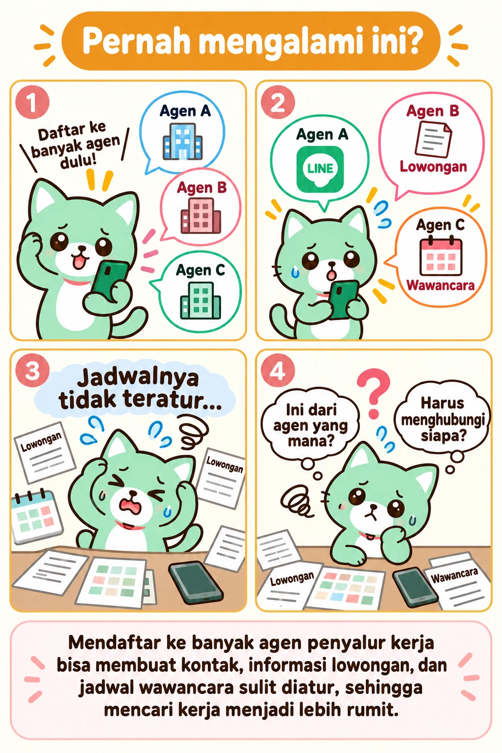 Pernah mengalami ini? Kesulitan mengatur kontak, lowongan, dan jadwal wawancara dari beberapa agen.