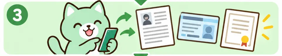 STEP3 履歴書・在留カード・証明書をLINEで送るイラスト