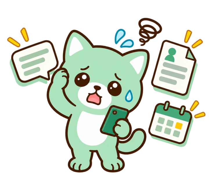 複数の人材会社から届く連絡や求人情報に困っている、はぴジョブ公式キャラクター