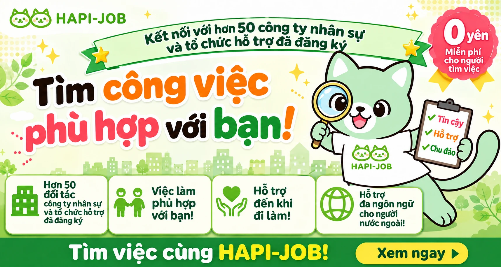 Tìm công việc phù hợp cùng HAPI-JOB — miễn phí cho người tìm việc