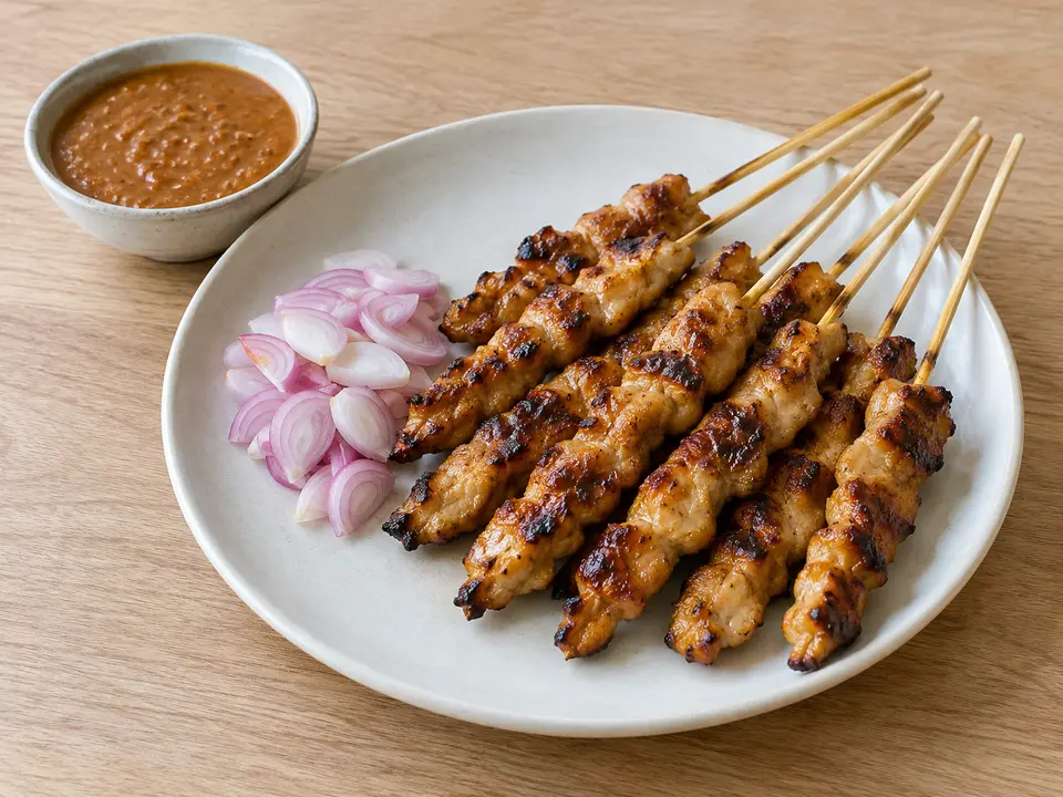 インドネシア料理 サテアヤム 鶏肉の串焼きとピーナッツのたれ