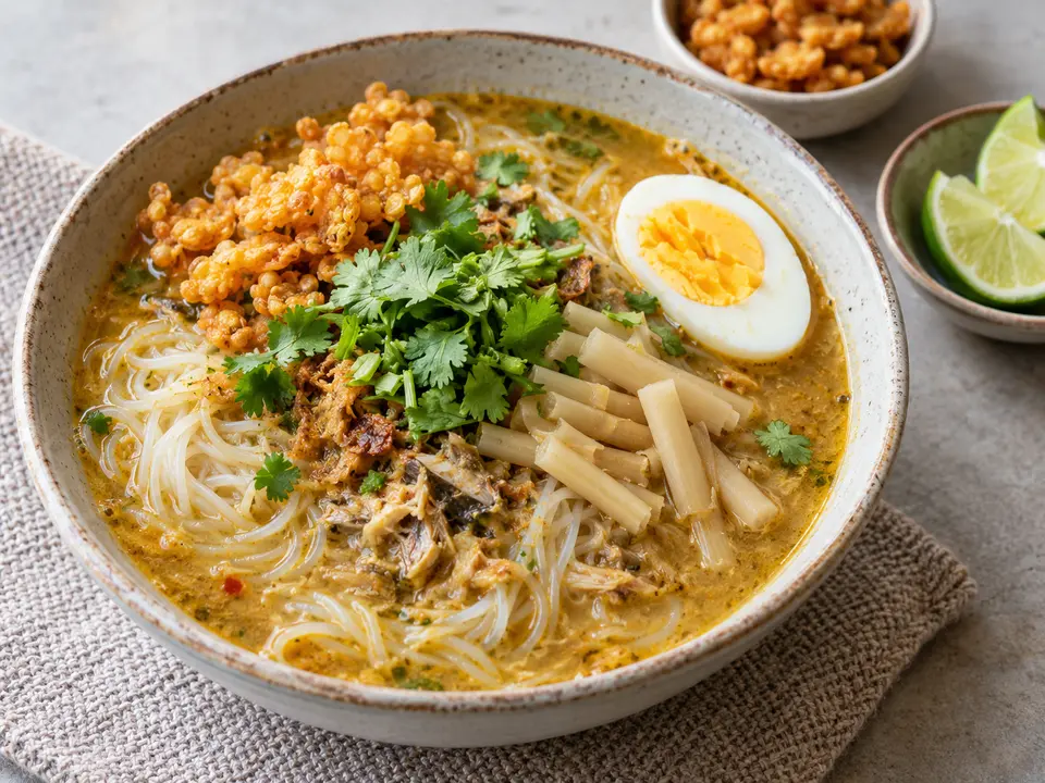 ミャンマー料理 モヒンガー 米の麺と魚のスープ