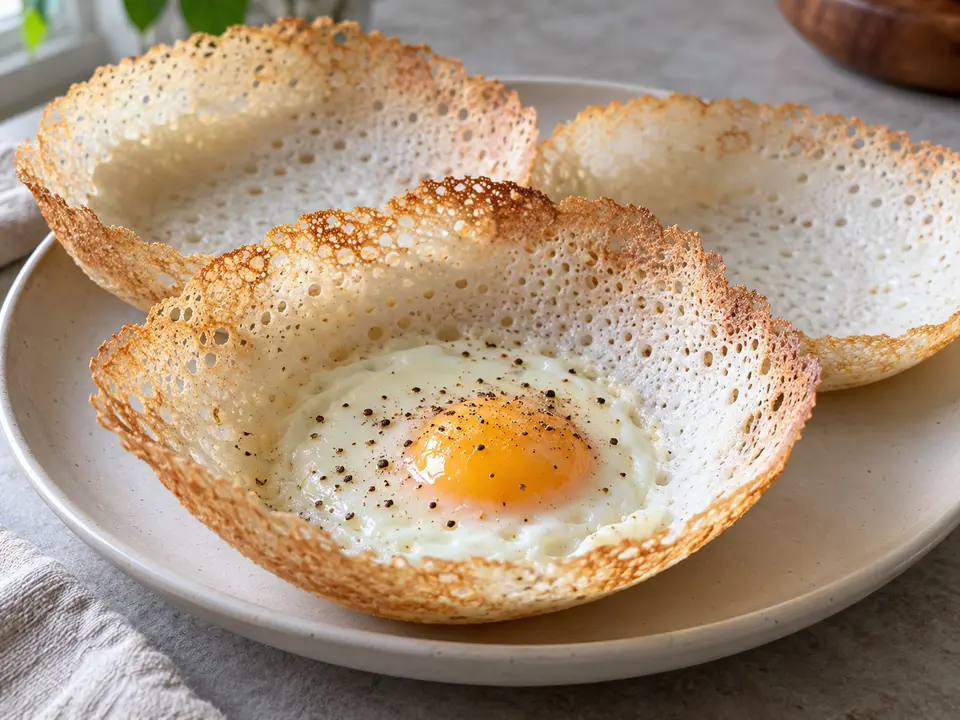 スリランカ料理 卵入りホッパー おわん形の米粉の料理