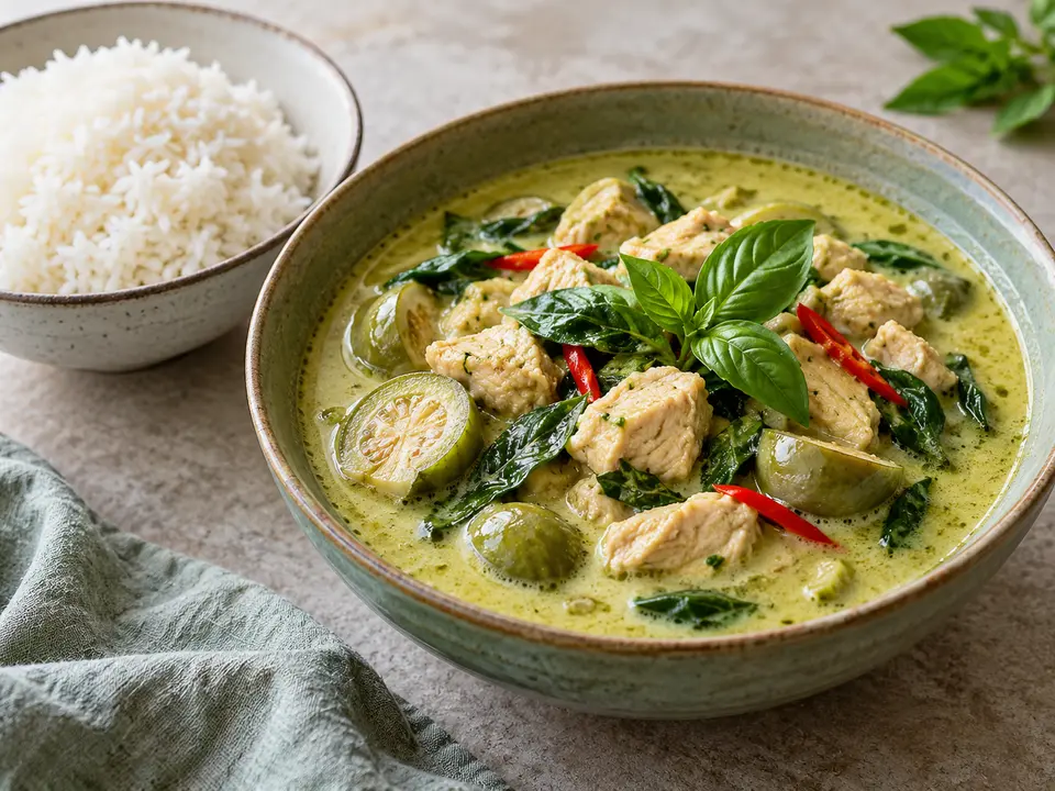 タイ料理 鶏肉となすのグリーンカレーとごはん