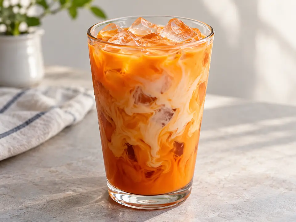 タイの飲み物 氷入りミルクティー チャーイェン
