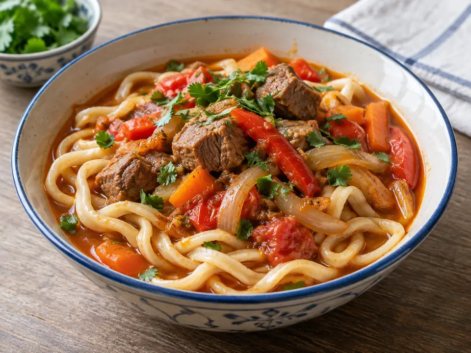 ウズベキスタン料理 ラグマン 肉と野菜の小麦麺