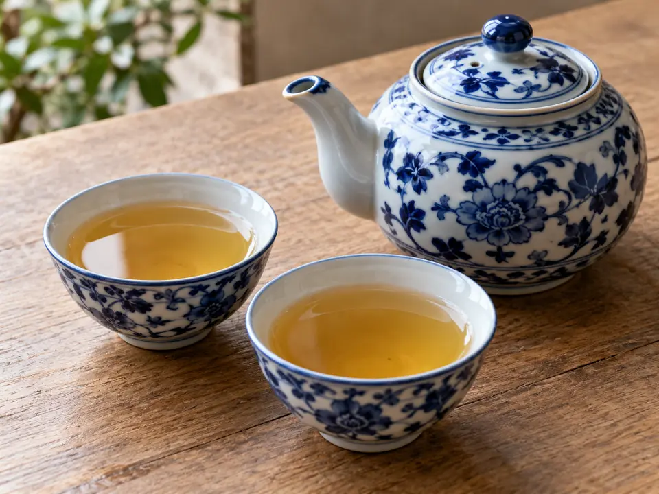 ウズベキスタンの飲み物 小さな器に入れた緑茶