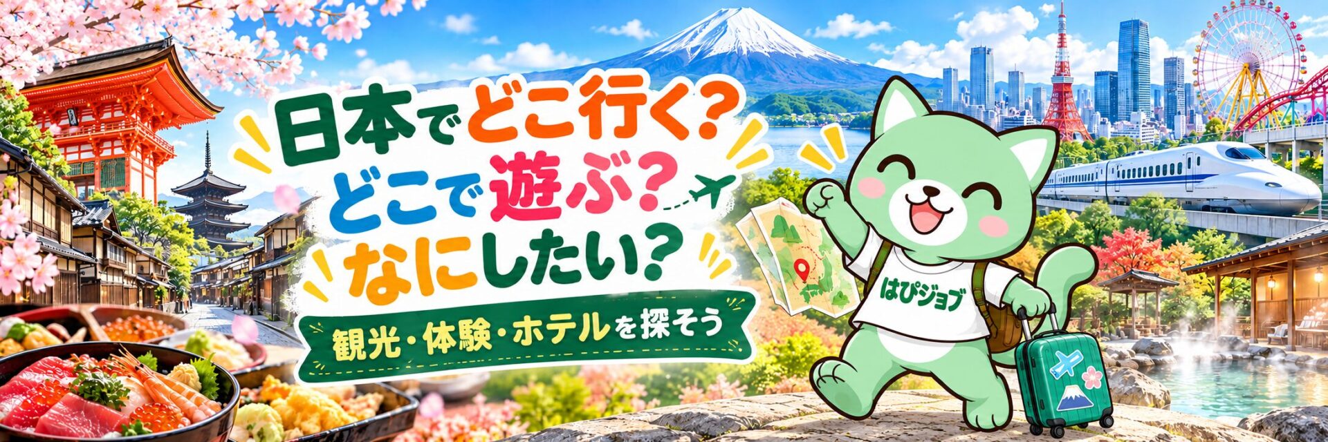 日本でどこ行く？どこで遊ぶ？なにしたい？ はぴジョブの観光・体験・ホテルガイド